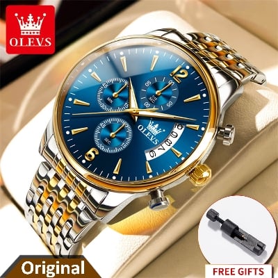 Picture of Olevs 2867 Black Stainless Steel Chronograph Wrist Watch For Men - Black