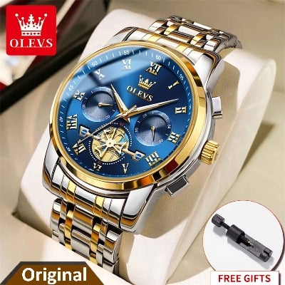 Picture of Olevs 2859 black blue Business Men watch Adamant Steel Strap Calendar Waterproof Retro Quartz Watches