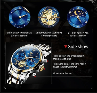Picture of Olevs 2859 black blue Business Men watch Adamant Steel Strap Calendar Waterproof Retro Quartz Watches