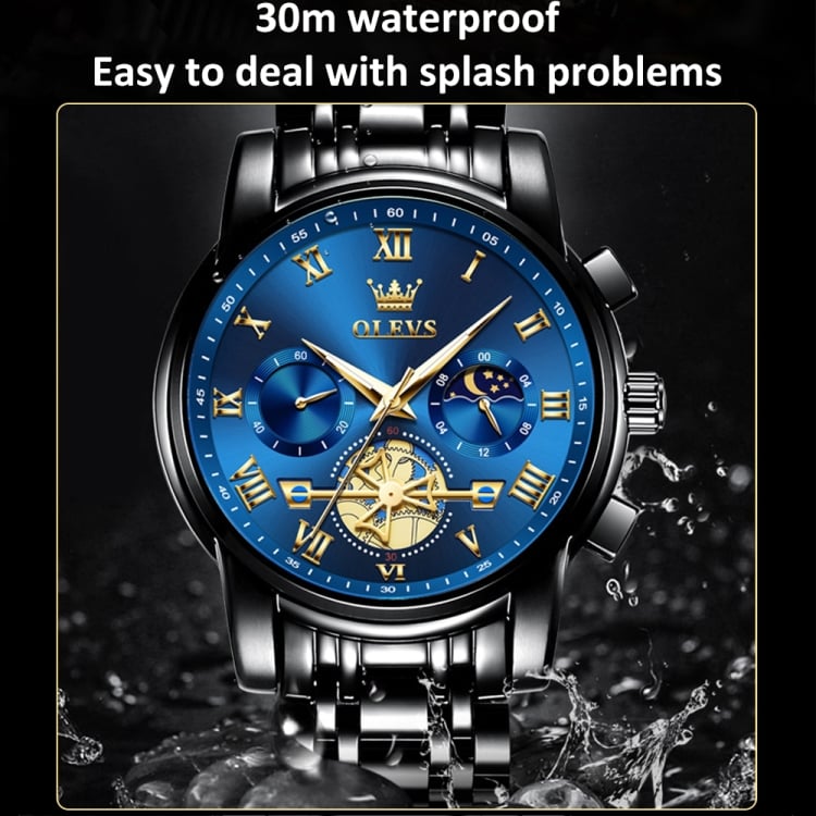 Picture of Olevs 2859 black blue Business Men watch Adamant Steel Strap Calendar Waterproof Retro Quartz Watches