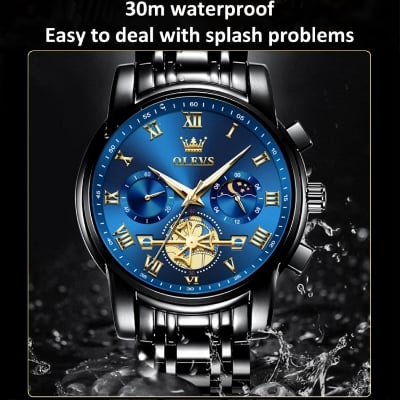 Picture of Olevs 2859 black blue Business Men watch Adamant Steel Strap Calendar Waterproof Retro Quartz Watches