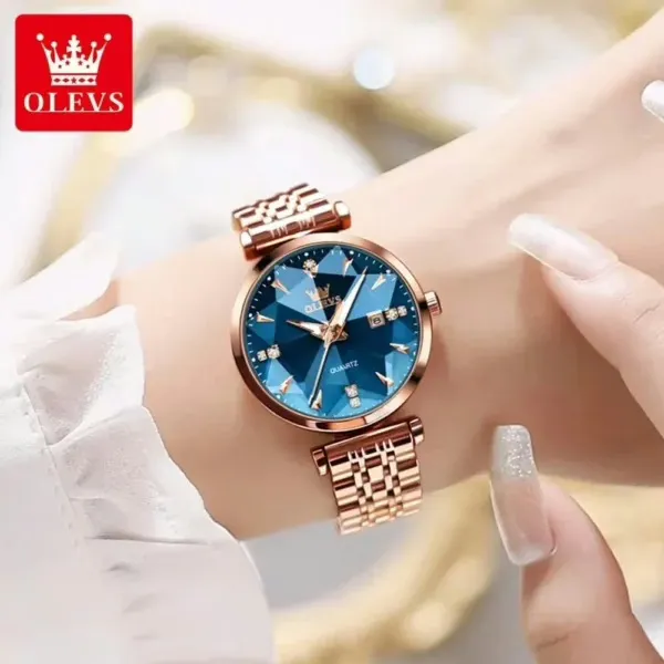 Picture of Olevs 5536 Quartz Watch for Women Stainless Steel Strap Fashion Rhombus Mirror Design Luxury Ladies Dress Wristwatch