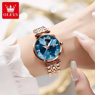 Picture of Olevs 5536 Quartz Watch for Women Stainless Steel Strap Fashion Rhombus Mirror Design Luxury Ladies Dress Wristwatch