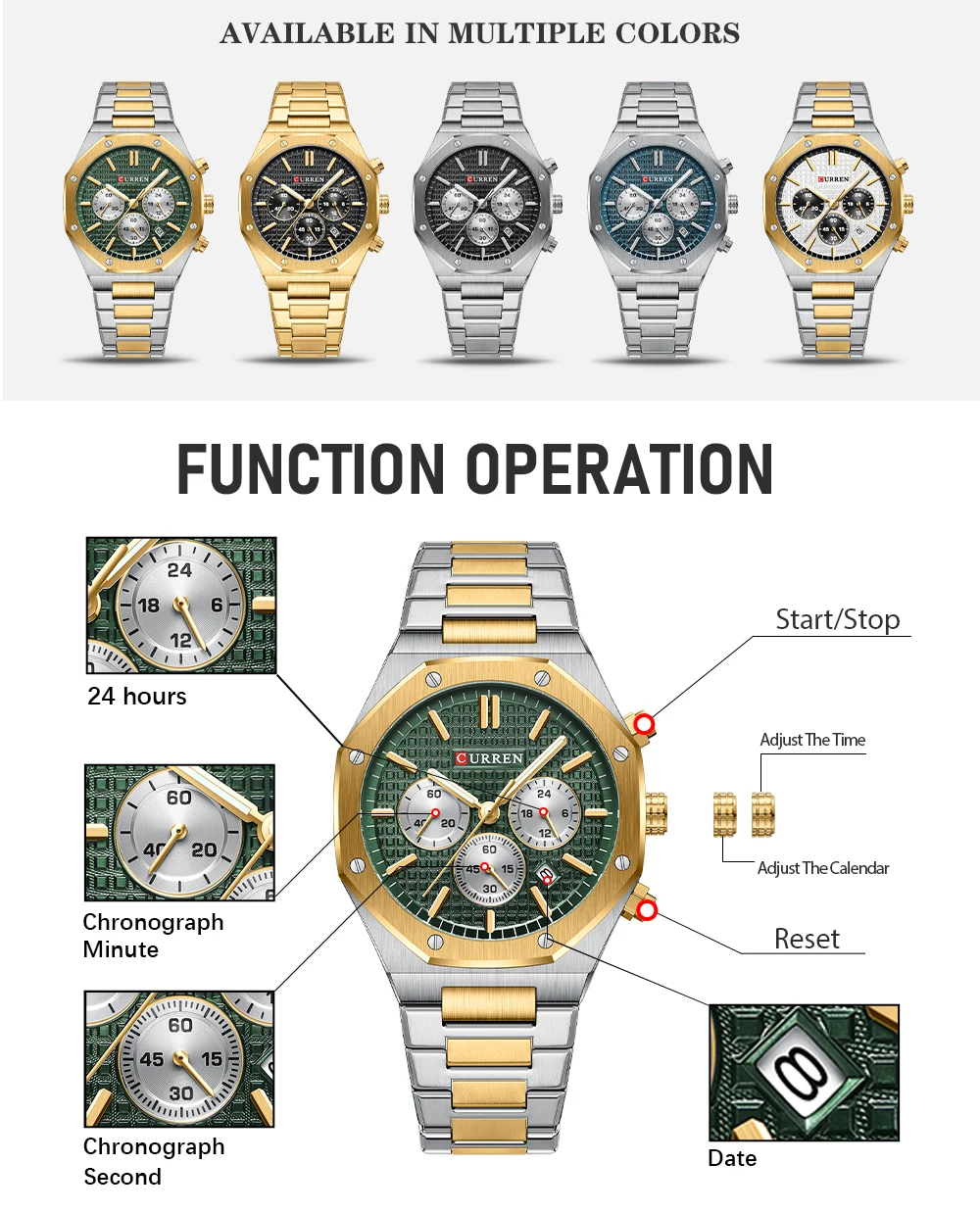 Picture of CURREN 8440 Stainless Steel Chronograph Luxury Watch For Men