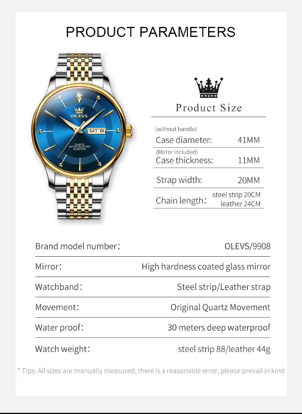 Picture of OLEVS  9908 Men's Watches Top Brand Luxury Fashion Business Quartz Watch Stainless Steel Waterproof Wristwatches Clock Relogio Masculin 9908