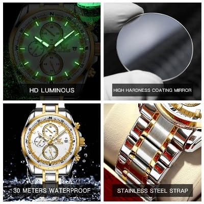 Picture of Olevs 713 Luxury Chronograph Quartz Stainless Steel Luminous Watch Men's For-Black/Red