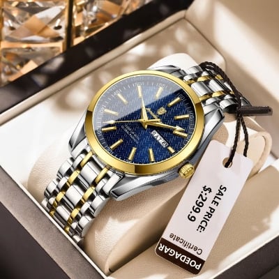 Picture of POEDAGAR 962 Men's Watches Stainless Steel Analog Quartz Waterproof Wristwatch with Calendar Luxury Brand Business Watch for Men