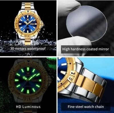 Picture of Olevs 5560 Classic and waterproof watch for men, stainless steel, luminous, week, diving type, original, top brand, fashionable