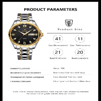 Picture of POEDAGAR 998 Luxury Luminous Date Week Men's Stainless Steel Quartz Watch