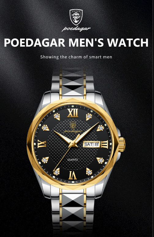 Picture of POEDAGAR 998 Luxury Luminous Date Week Men's Stainless Steel Quartz Watch