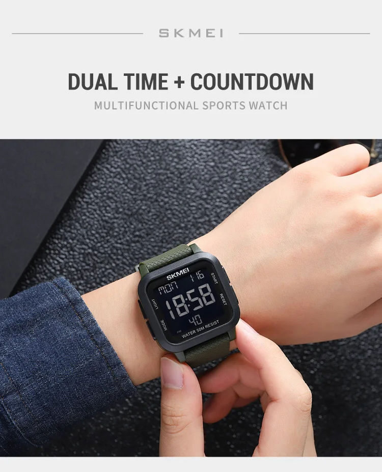 Picture of SKMEI 1894 Men Watch Digital Movement Stopwatch Countdown LED Display Square Shape Watch