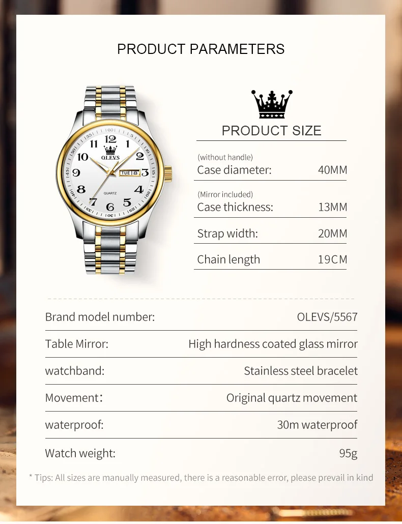 Picture of Olevs 5567 Men's Fashion Stainless Steel Japan Quartz Analog Day Date Watch Silver, gold & white
