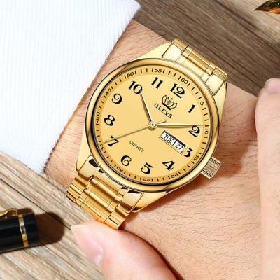 Picture of Olevs 5567 Men's Fashion Stainless Steel Japan Quartz Analog Day Date Watch Silver, gold & white