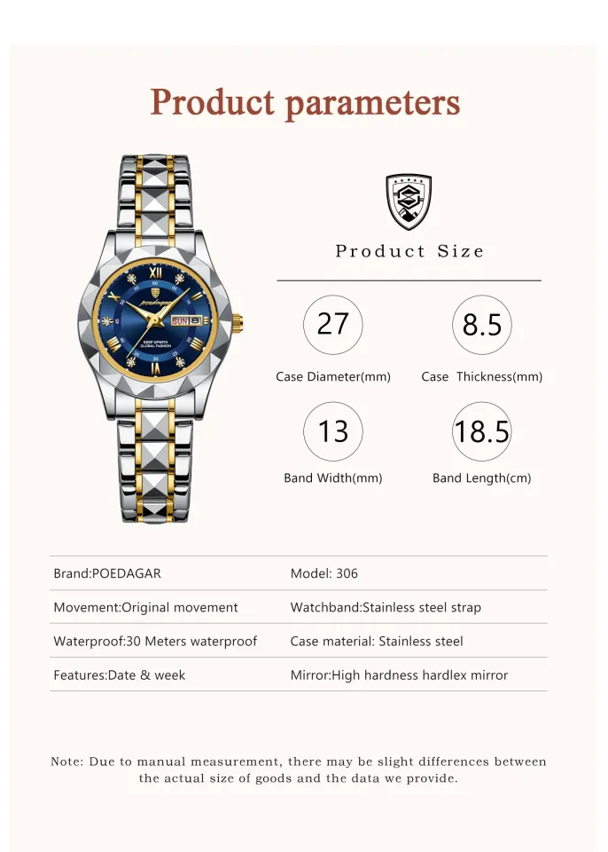 Picture of POEDAGAR 306 Luxury Quartz Watch for Ladies Waterproof Luminous Date Week Stainless Steel Watches Elegant