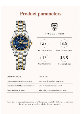 Picture of POEDAGAR 306 Luxury Quartz Watch for Ladies Waterproof Luminous Date Week Stainless Steel Watches Elegant