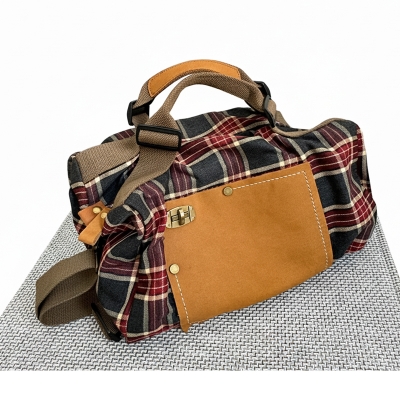 Picture of Cozy Vintage Plaid Leather Convertible Backpack-Shoulder Bag