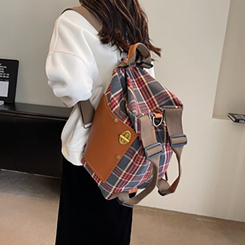 Picture of Cozy Vintage Plaid Leather Convertible Backpack-Shoulder Bag
