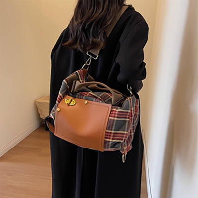 Picture of Cozy Vintage Plaid Leather Convertible Backpack-Shoulder Bag