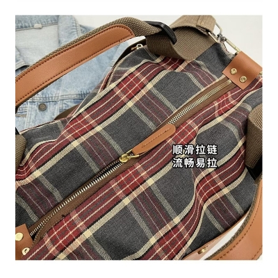 Picture of Cozy Vintage Plaid Leather Convertible Backpack-Shoulder Bag