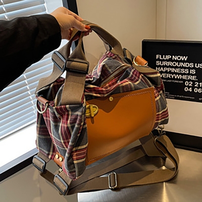 Picture of Cozy Vintage Plaid Leather Convertible Backpack-Shoulder Bag