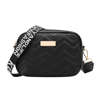 Picture of Wave Pattern Embroidered Camera Crossbody Bag Apricot - black 