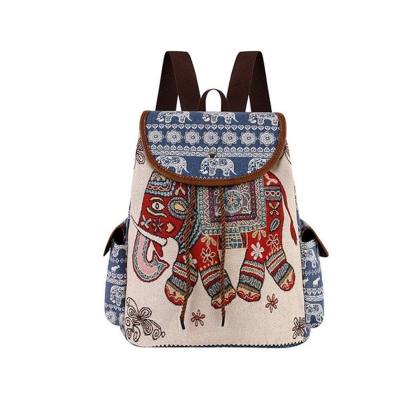 Picture of Large Ethnic Style Backpack With Embroidered Elephant