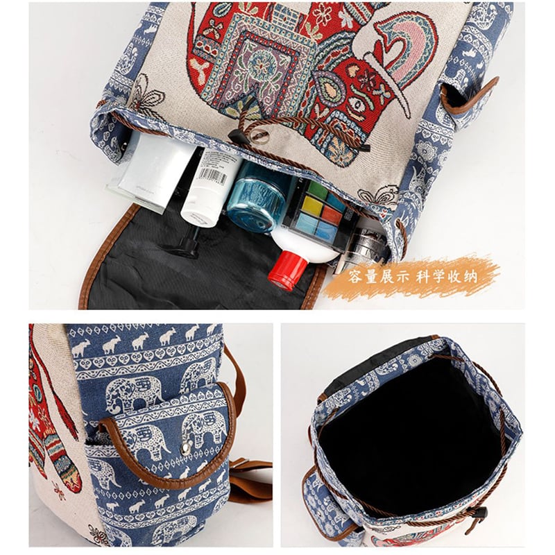 Picture of Large Ethnic Style Backpack With Embroidered Elephant