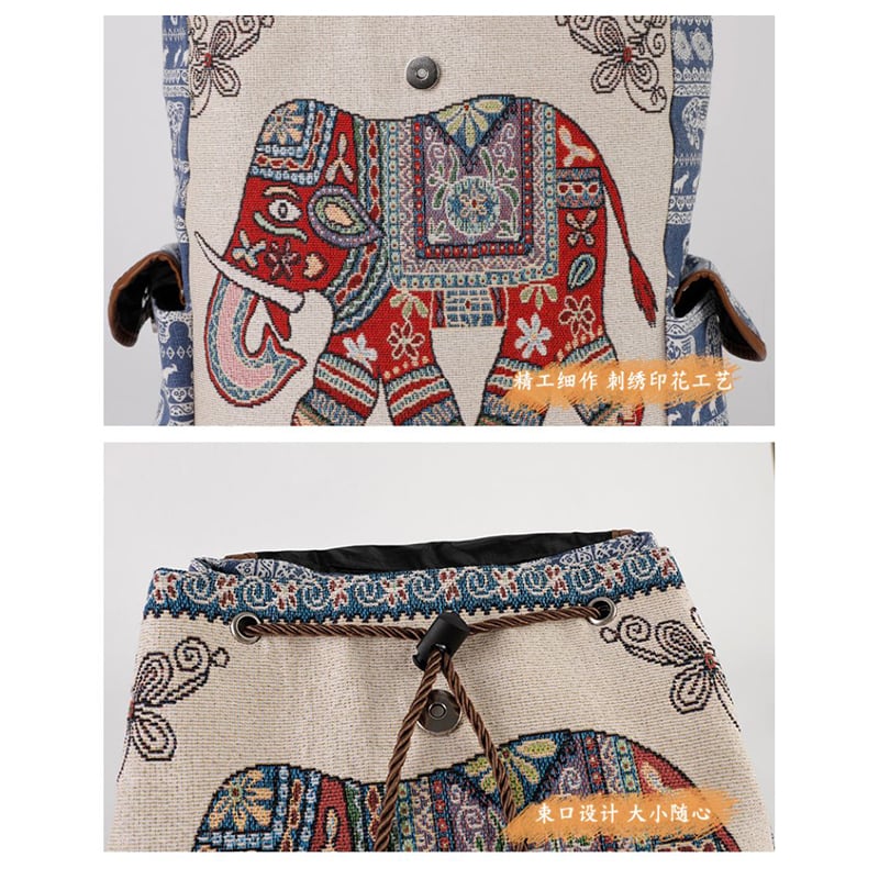 Picture of Large Ethnic Style Backpack With Embroidered Elephant