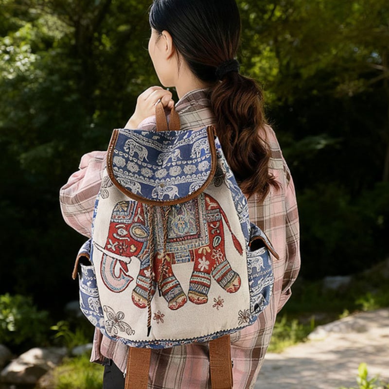Picture of Large Ethnic Style Backpack With Embroidered Elephant