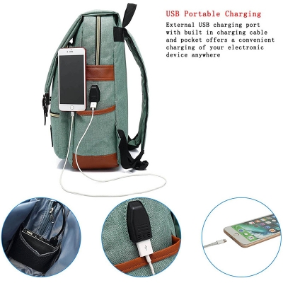 Picture of Vintage Laptop Backpack With USB Port For 15.6 Inch – Green