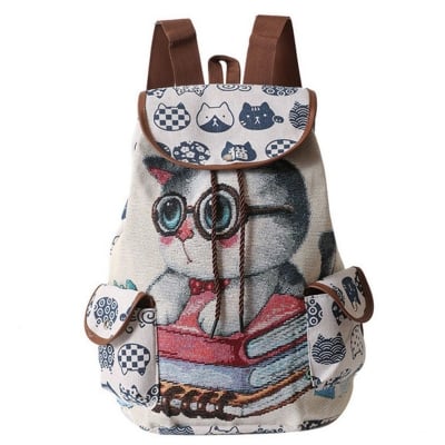 Picture of Large Ethnic Style Backpack With Embroidered Cat