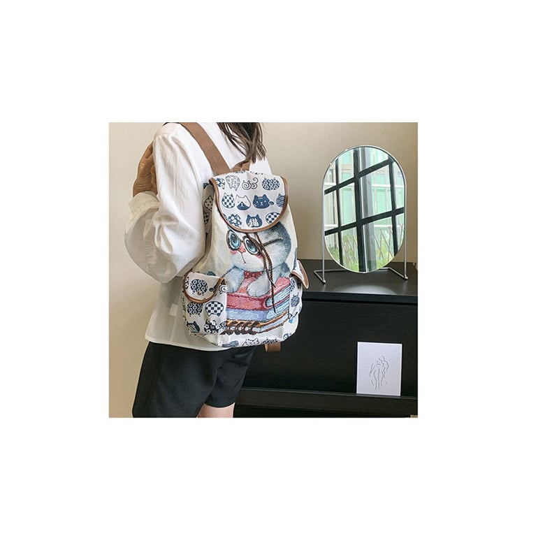 Picture of Large Ethnic Style Backpack With Embroidered Cat