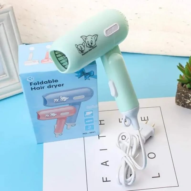 Picture of Fashion Mini Folding Hair Dryer 450w Low Power Household Travel Dorm Hair Dryer Two-Speed Wind Hair Dryer Salon Modeling Tool -Blue