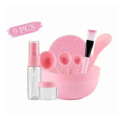 Picture of 8 pcs/set DIY facial tools kit bowl brush spoon stick bottle sponge homemade makeup tool -Pink