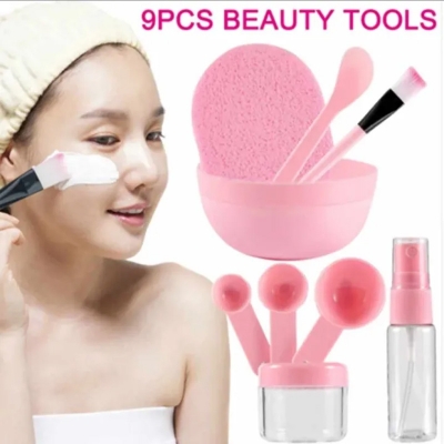 Picture of 8 pcs/set DIY facial tools kit bowl brush spoon stick bottle sponge homemade makeup tool -Pink