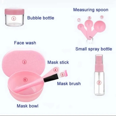Picture of 8 pcs/set DIY facial tools kit bowl brush spoon stick bottle sponge homemade makeup tool -Pink