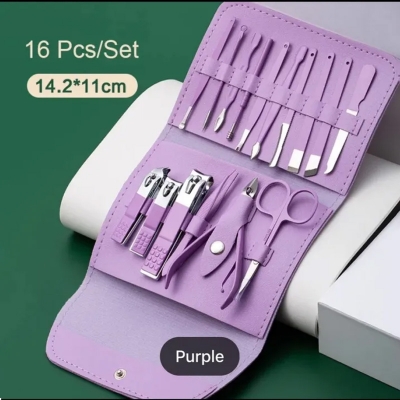 Picture of Nail Clippers Set, 16pcs Manicure & Pedicure Tools, Stainless Steel Nail Cutter Kit for men and women, with Leather Bag, Travel Grooming Kit for Facial, Cuticle and Nail Care