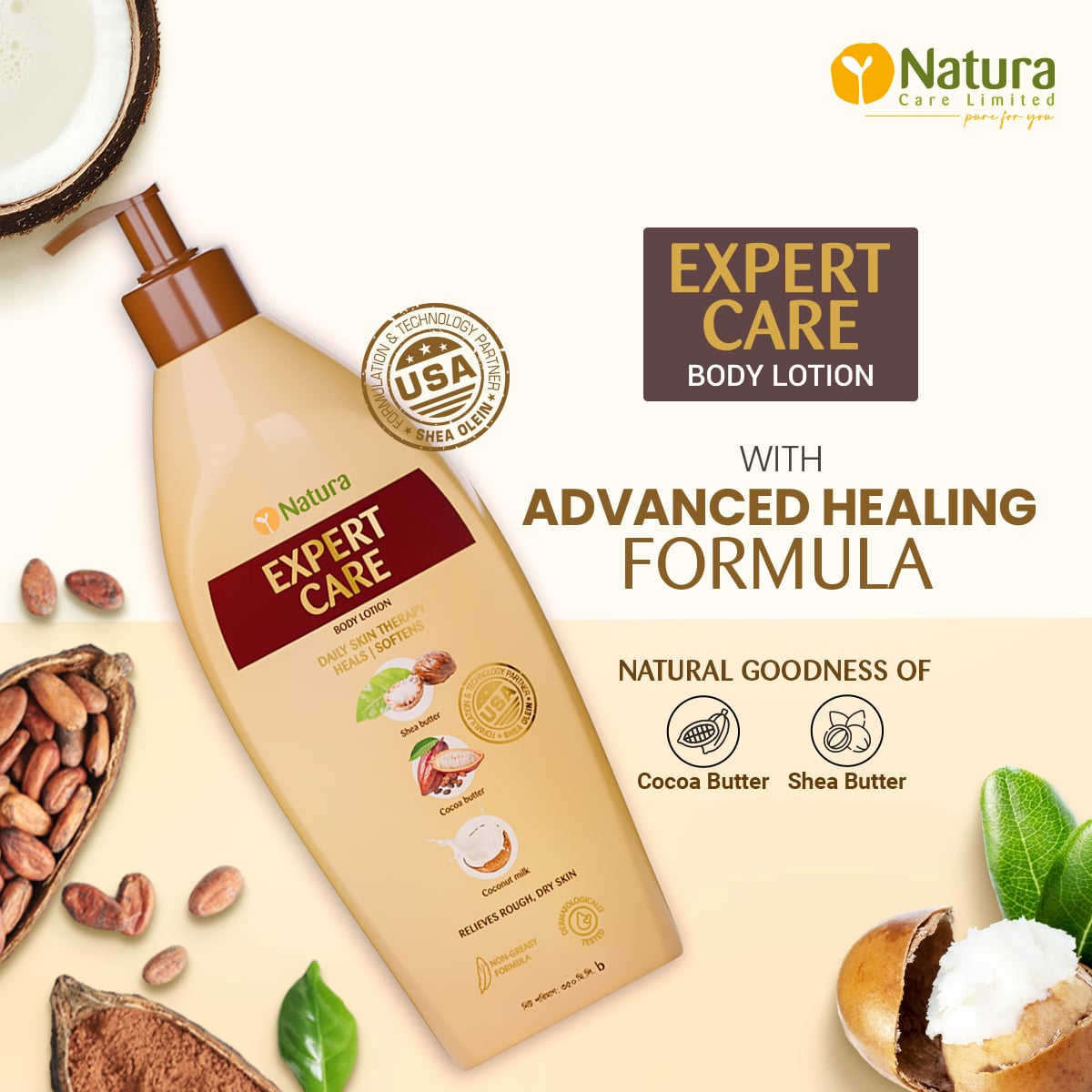 Picture of Natura Expert Care Moisturizing Body Lotion 350ml with Shea & Cocoa Butter for Dry Skin