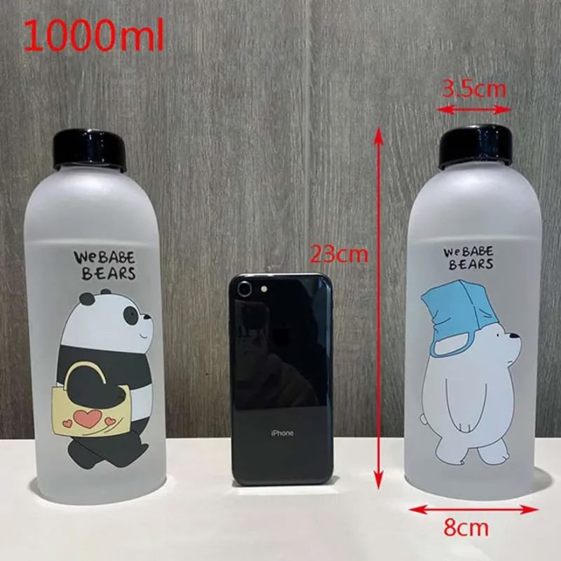 Picture of 1000ml Cute Panda Bear Cup Plastic Transparent Frosted Cartoon Drinkware Waterbottle with Straw Leak-proof Cups