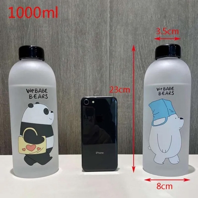 Picture of 1000ml Cute Panda Bear Cup Plastic Transparent Frosted Cartoon Drinkware Waterbottle with Straw Leak-proof Cups