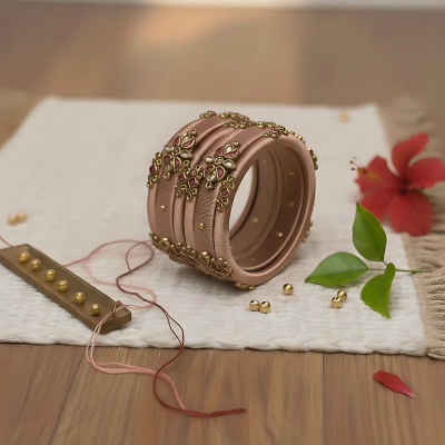 Picture of Roman Coffee Handcrafted Kundan Bangle Set
