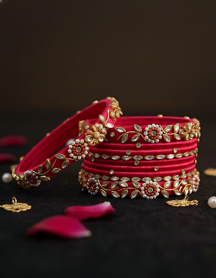 Picture of Handcrafted Rosewood Kundan Stone Bangle Set