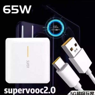 Picture of Oppo Vooc New Fast Flash Charger 65W With Type-C Cable - White - Fast Charger