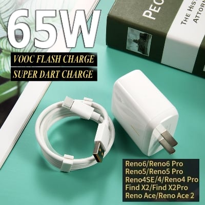 Picture of Oppo Vooc New Fast Flash Charger 65W With Type-C Cable - White - Fast Charger