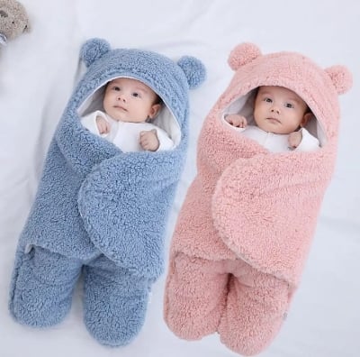 Picture of Cute Baby Cocoon Sleeping Bag Ultra-Soft Fluffy Fleece Newborn Receiving Blanket Infant Boys Girls Clothes Sleep Nursery Wrap Swaddle For (0-6 Month ) Baby Sofa