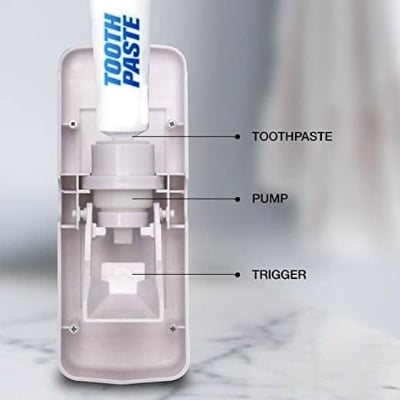 Picture of Automatic Toothpaste Dispenser Wall Mount Storage Rack Dust-proof Holder Wall Toothbrush Storage Box Bathroom Accessories Set