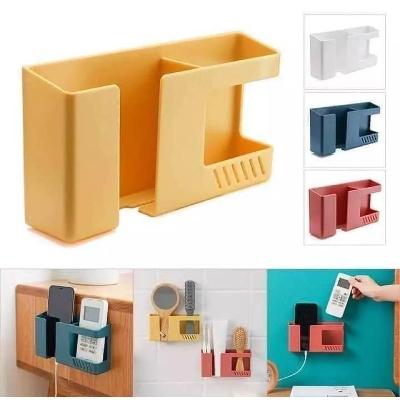 Picture of Multi-functional Wall mount phone charging holder stand with extra Storage Box, Remote Control holder, Mobile Phone Plug, Home Charging Shelf