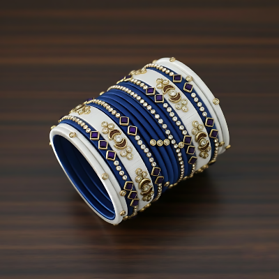 Picture of White X Royal Blue Handcrafted Kundan Stone Bangle Set