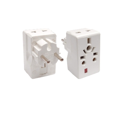 Picture of Fused Premium Quality Universal Multi Socket Adapter 2 Pin to 3 Way Travel AC Power Plug Electrical Converter Fuse Multicolor