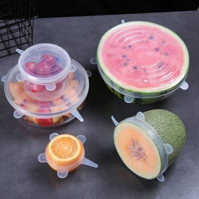 Picture of Silicone Stretch Lids, Reusable Plastic Wrap Alternative, 6-Pack Eco Friendly Food Storage Covers, Clear Color